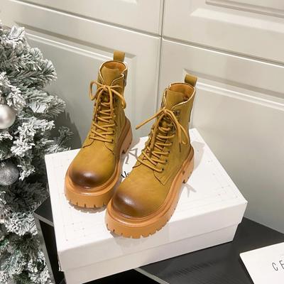 Ботинки из мягкой кожи в британском стиле с круглым носком и плоским каблуком, с цветной отделкой, женские, новые, короткие, на толстой подошве, на среднем каблуке