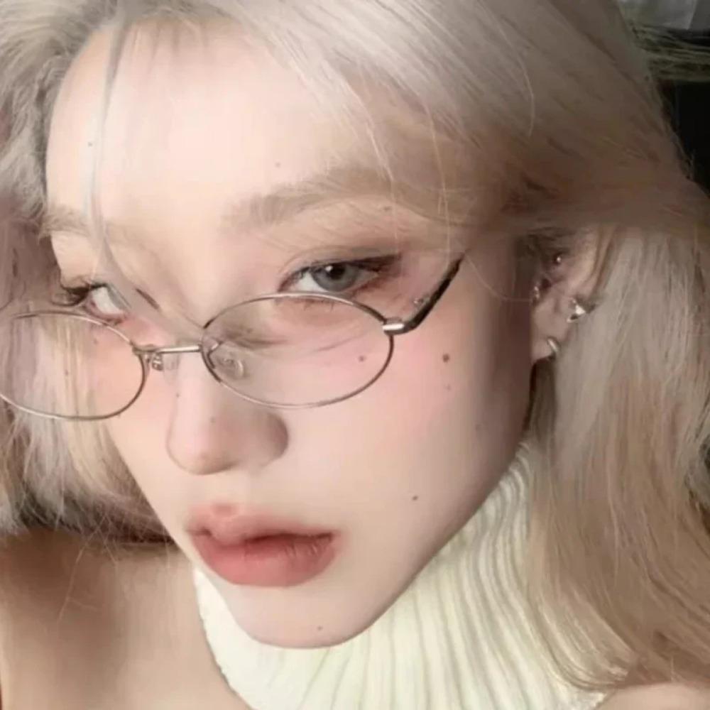 2024 Japanese Harajuku Metal Oval Glasses Gold Silver Metal Square Glasses Vision Care Anti-blue Eyeglasses Frame for Women Men