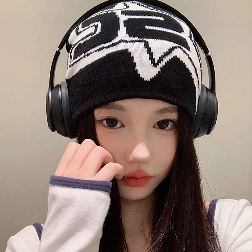 Y2K Knitted Letter Beanies Star Ins Skullies Cool Pullover Hats  Outdoor