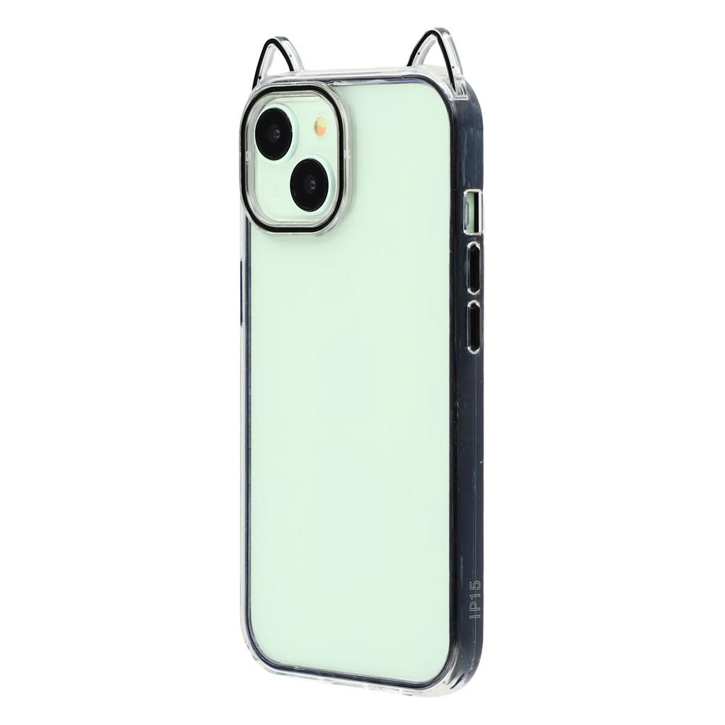 For iPhone 13 Case Cat Ear Design TPU+Acrylic Clear Phone Back Cover