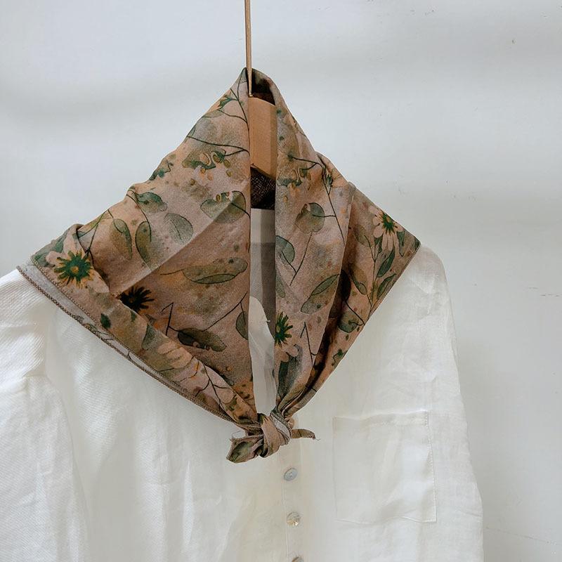 Spring Summer Soft Cotton Square Scarf Women's Printed Small Flower Scarf Accessories Neck Protection Small Scarf 55X55cm