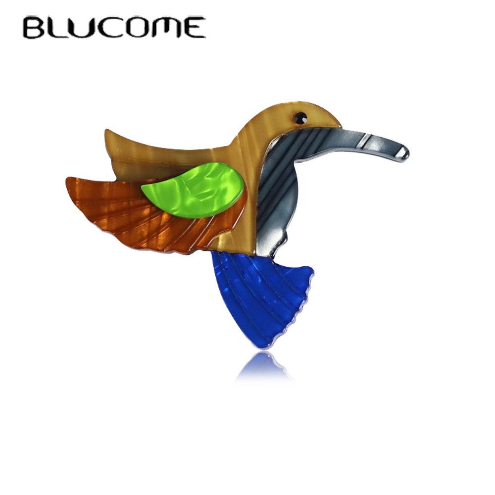 Blucome Cartoon Acrylic Hummingbird Brooches Pin Sweater Bag Suit Collar Clip Unique Design Jewelry For Women Girls Brooch Gift