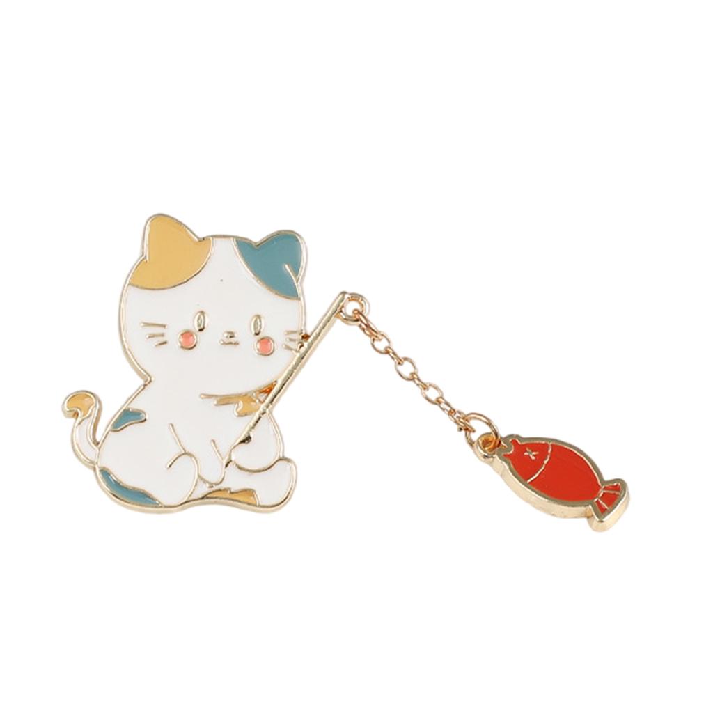 Cute Kitten Fishing Enamel Brooch Durable Metal Pin Compact 3.5x4.5cm Jewelry Gift For Children And Animal Lovers