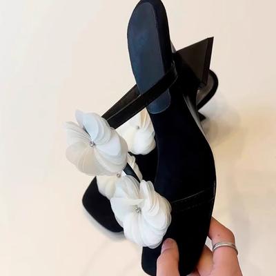 Цветочные женские тапочки на среднем каблуке, туфли для платья, летние дизайнерские сандалии, женские 2025, элегантные новые лодочки, роскошные сандалии для женщин