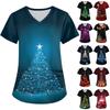 Women's Fashion V-neck Short Sleeve Workwear With Pockets Christmas Printed Tops