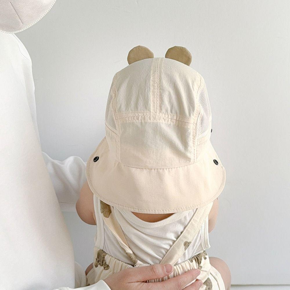 Embroidery Sun Cap Cartoon Bear Ear Kids Panama Hat New Summer Baby Hat  Boys Girls