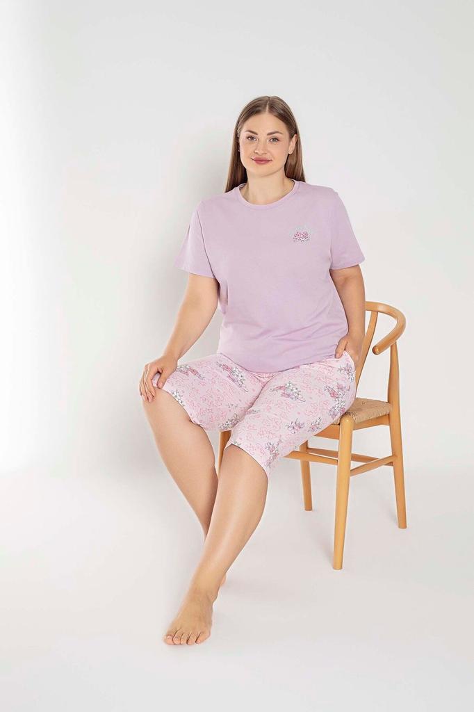 Женский стиль, пижамный комплект больших размеров, хлопковый пижамный комплект Капри большого размера с короткими рукавами