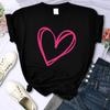 Simple Pink Heart Print Women Tee Clothing Personality Casual T-Shirts Fashion All-math Short Sleeve Creative O-Neck Womans Tops