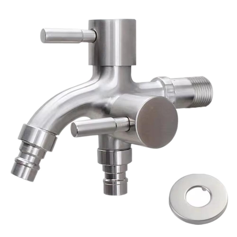 Mop Tap 304 Stainless Steel Faucet 1In 2 Out Double Outlet Double-Outlet Washing Machine Faucet Multifunctional
