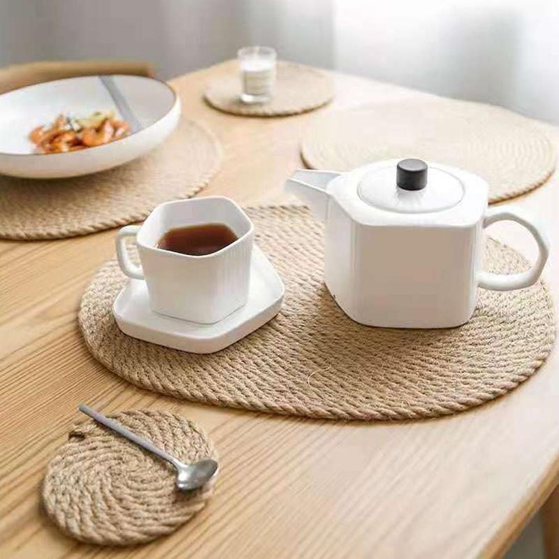 Эллиптический коврик под чашу из хлопка и пеньки, коврик под кастрюлю, льняная салфетка в деревенском стиле
