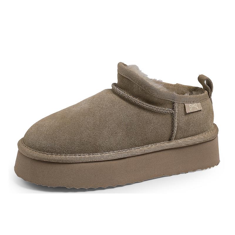 Leather wool cotton shoes snow boots winter thick-soled piled thickened mini snow cotton short boots women's shoes