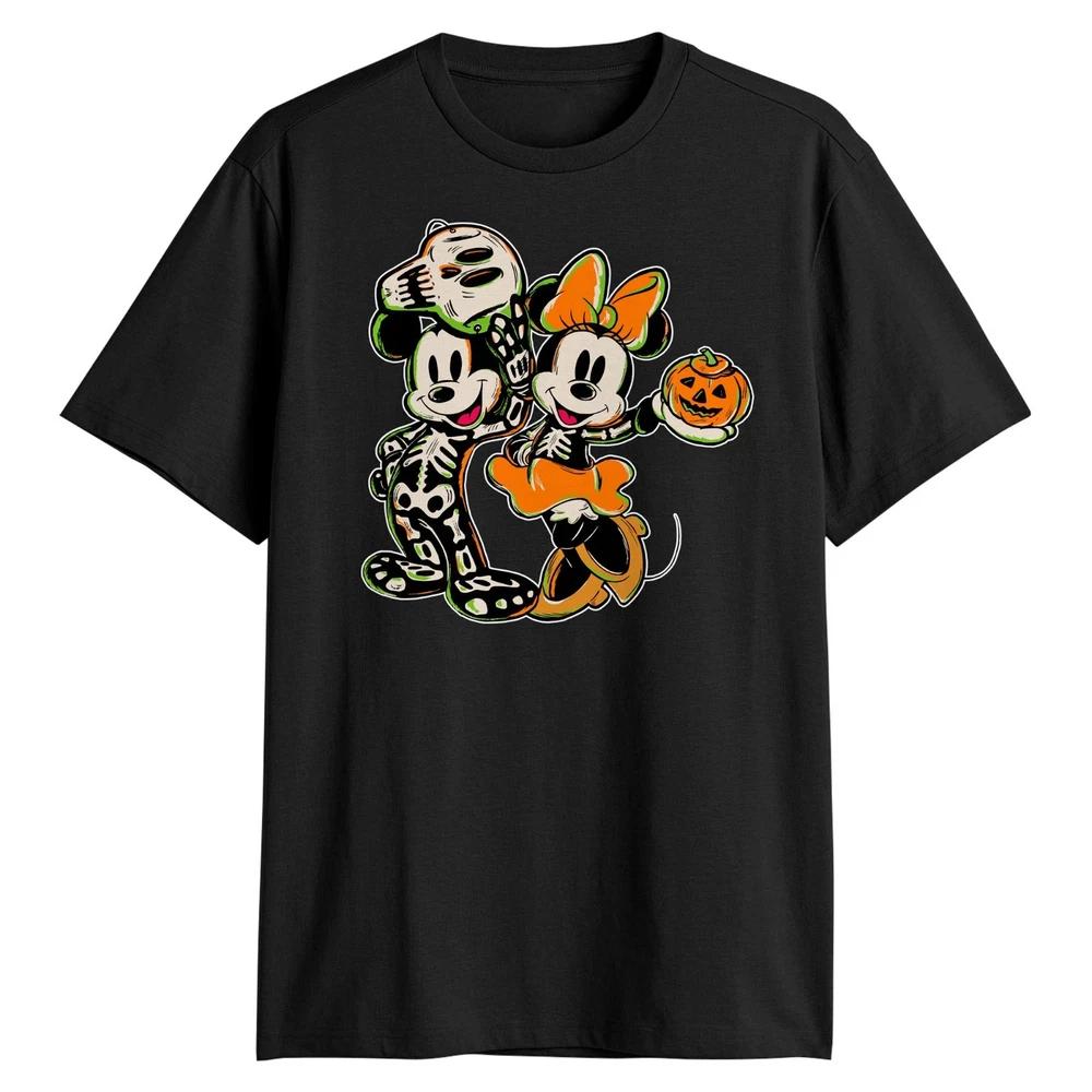 Mickey And Minnie Mouse Skeleton Halloween Unisexs Black TShirt