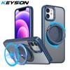 KEYSION Противоударный матовый чехол MagSafe для iPhone 11 12 Pro Max с вращающимся на 360 ° магнитным кольцом-подставкой, прозрачный чехол для телефона