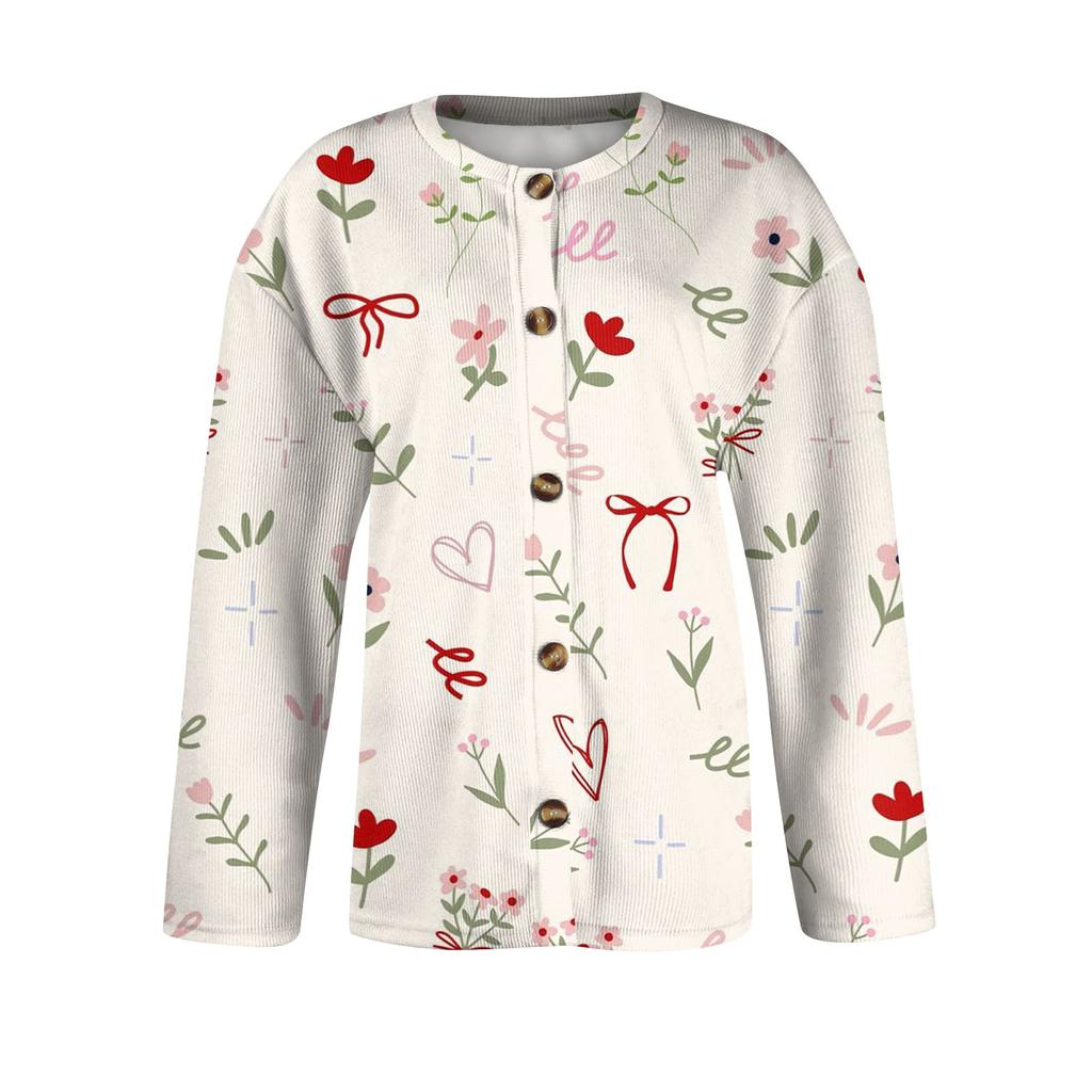Женская мода с принтом банта, длинный рукав, вязаный кардиган, куртка на пуговицах