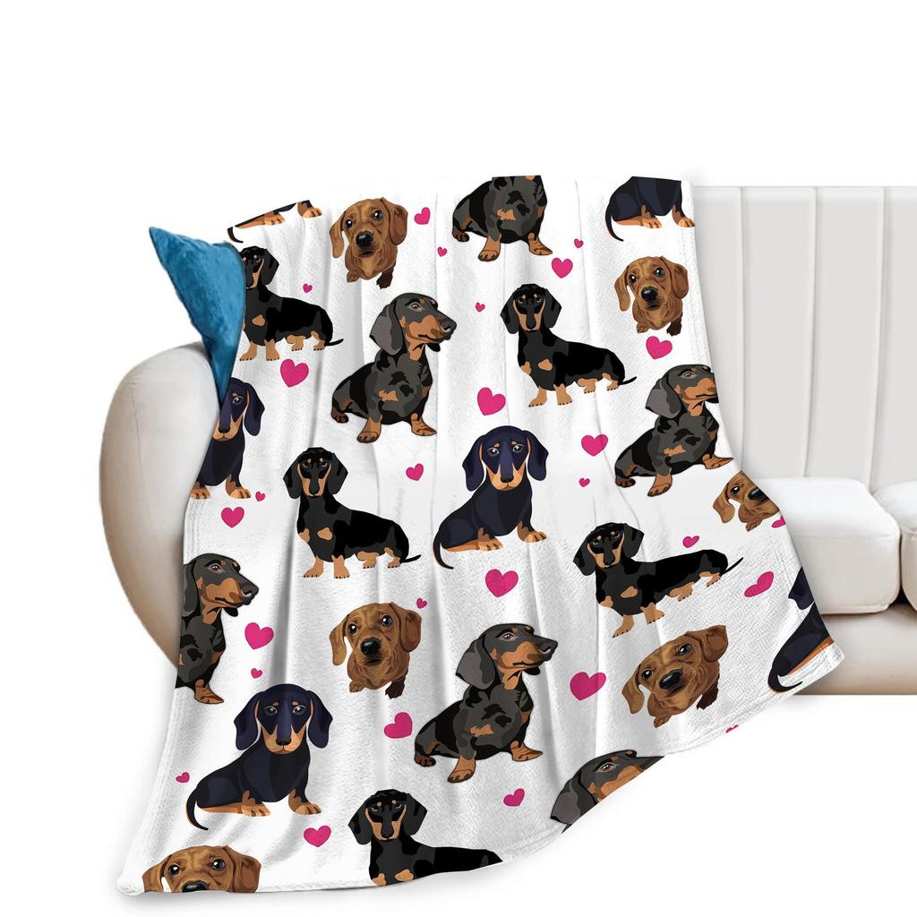 VIKAMA Cute Dachshund Blanket, Soft And Skin-Friendly Flannel Cartoon Printed Blanket, Sofa, Bedroom, Dormitory, Nap Blanket