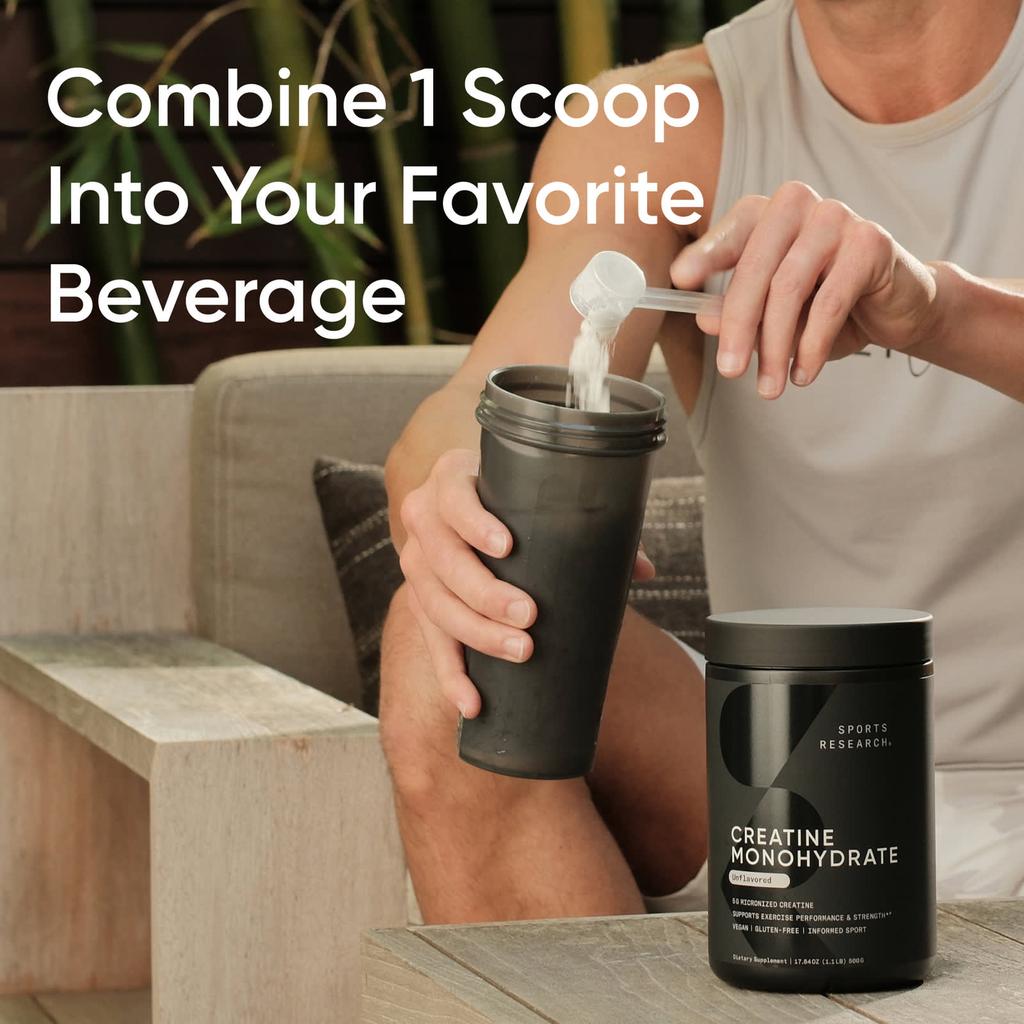 Sports Research Creatine Monohydrate, Unflavored, 10.58 Oz (300 G)