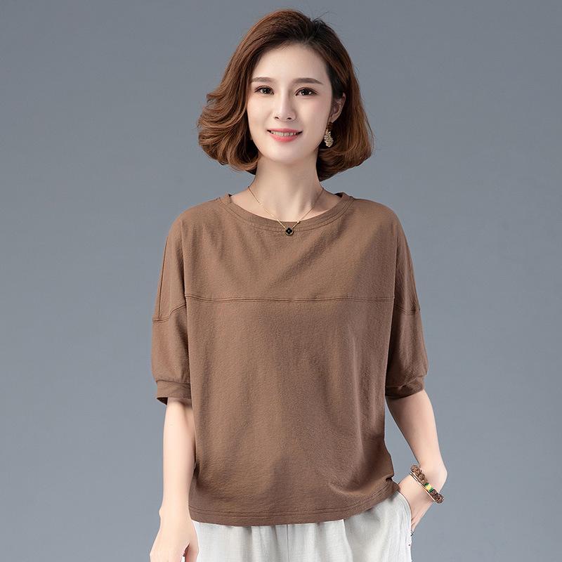 Летняя женская футболка с коротким рукавом, облегающая фигуру - Повседневный топ, скрывающий живот, для женщин среднего возраста