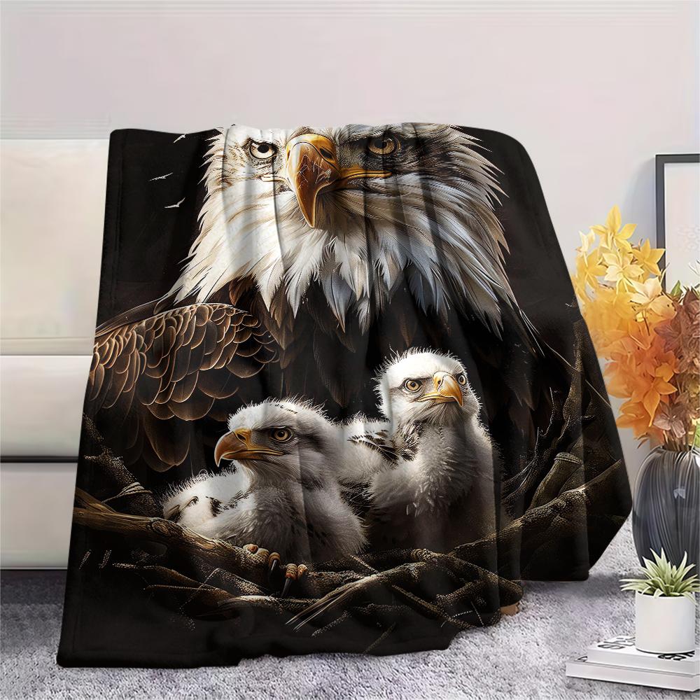 1Pc Eagle Bird Family Print Flannel Blanket, High quality Comfortable for All Seasons, Home Decor, Warmth and Comfort, Perfect for Christmas Gifts