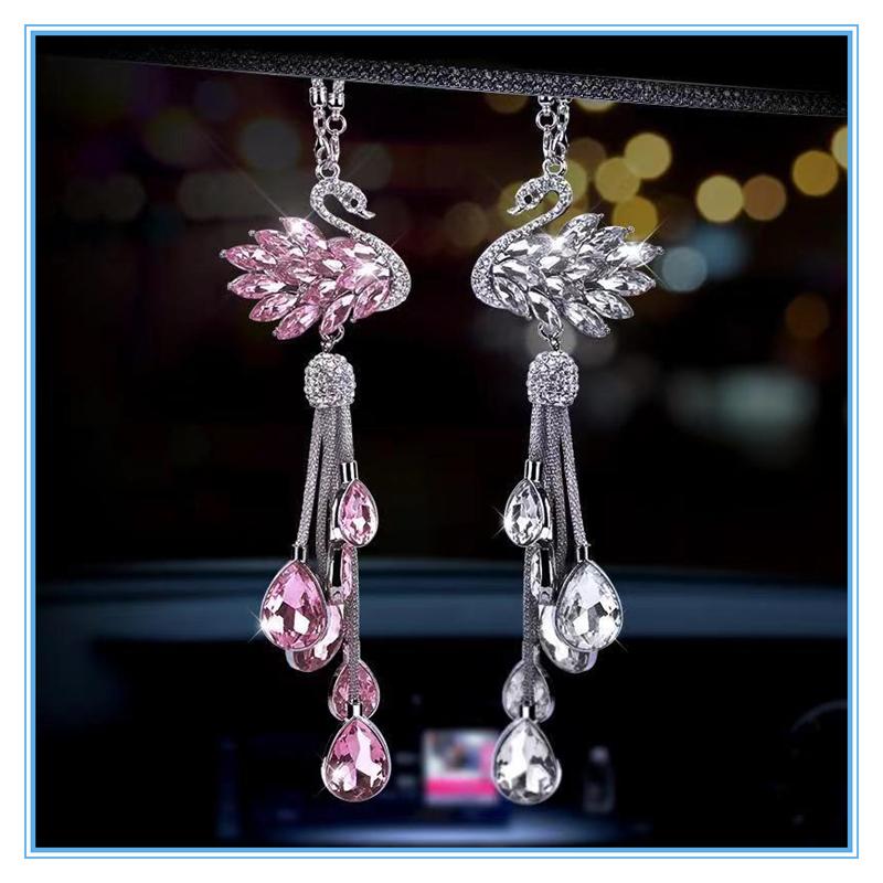 Роскошный кулон для украшения автомобиля со стразами, 3 цвета, кристалл, бриллиант, лебедь, зеркало заднего вида, подвесные автомобильные аксессуары для женщин и девочек