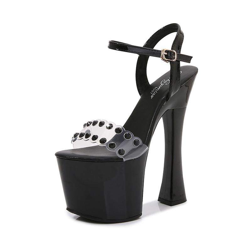 Сексуальные туфли на платформе ПВХ Сандалии с пряжкой на щиколотке 17 см Туфли для вечеринки/ночного клуба Размер 35-43 Летняя обувь