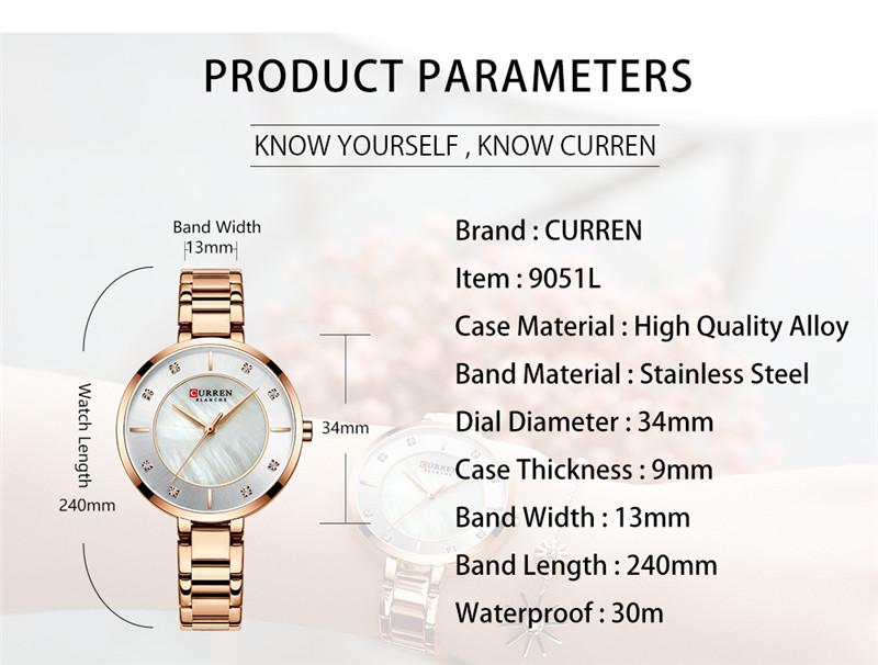 CURREN Women Watch Waterproof Top Brand Luxury Silver Female Clock Stainless Steel Band Classic Bracelet Ladies Wristwatch 9051