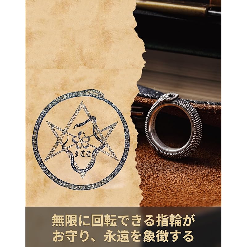 [COPPERTIST.WU] Rotating Ring Ring Men's Ring Pig-nosed Snake Ouroboros Silver 925 Compatible with Metal Allergies Ring That Can Be Rotated Stress