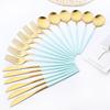 Pale Blue Gold Cutlery Set Wedding Tableware Set Stainless Steel Knife Fork Coffee Dessert Spoon Matte Polishing Dinnerware Set