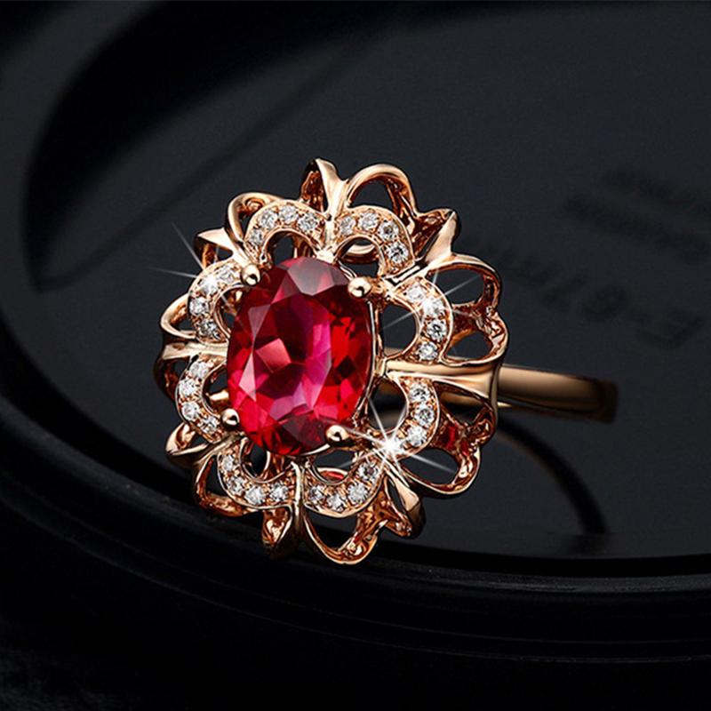BELLA BOX Кольца с овальным красным рубином и драгоценными камнями 2 карата для женщин, ювелирные изделия из розового золота, романтическое обручальное кольцо, НОВОЕ