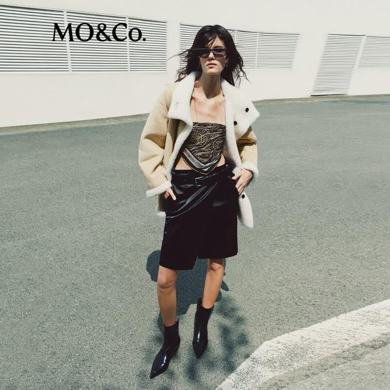 MO&Co. Vintage Nomad Fleece Patchwork Mock Neck Jacket