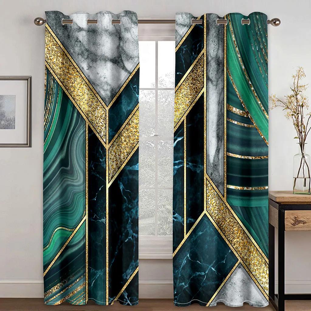 3D Современный мраморный принт, черный и золотой, 2 панели, тонкие занавески, оконные шторы для гостиной, роскошные шторы для спальни, новый стиль