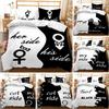 Черно-белый пододеяльник для двоих, черно-белый комплект постельного белья для двоих, ее и его стороны, полный комплект постельного белья Queen King из полиэстера