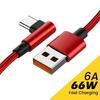 6A 66W 90 Degree Elbow USB Type C Fast Charging Data Cable for Huawei Xiaomi Redmi Honor OPPO Realme POCO USB-C Charger Cord