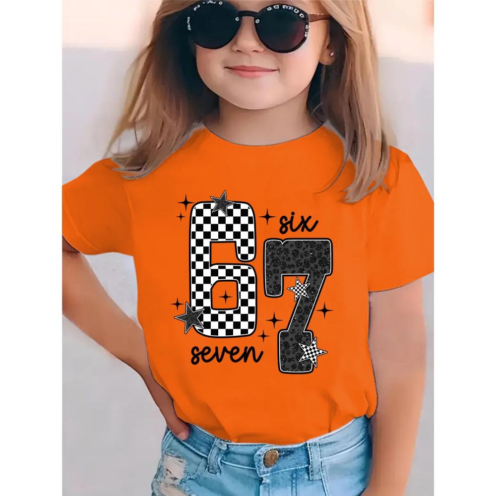 Детская футболка с принтом 6 7 лет, с коротким рукавом, круглым вырезом, повседневный топ, футболки, летняя, удобная, модная одежда для девочек и мальчиков