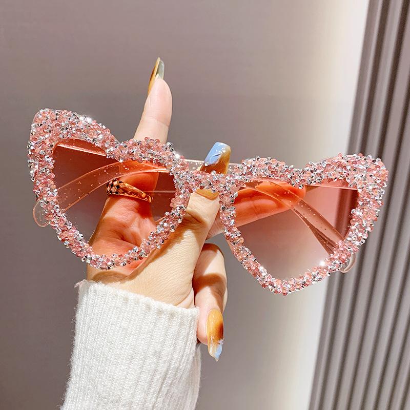 Оригинальные солнцезащитные очки Peach Heart Diamond, женские, милые, кошачий глаз, танцевальные солнцезащитные очки Heart