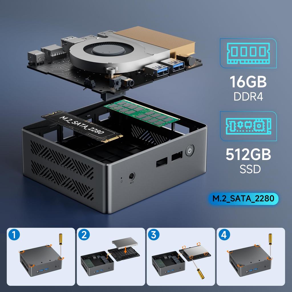 Чем Мини ПК Новейший мини ПК Intel N97 BMAX 12-го поколения 16 ГБ DDR4 512 ГБ SSD Windows 11 4 потока Максимальная частота TDP 12 Вт Бесшумный Обильные порты