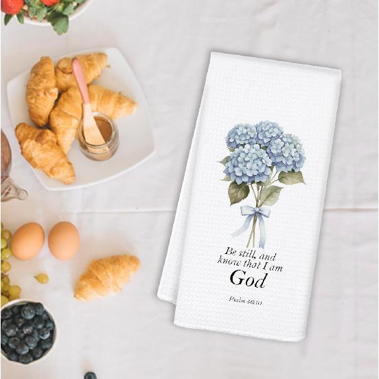 Hydrangea Christian Hand Towels for Bathroom, Blue and White Floral Kitchen Towels, Blue Hydrangea Dish Tea Towels for Kitchen, Christian Gift, 16x24