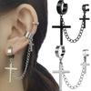 Punk Cross Tassel Earrings Women Integrated Clip Stud Earring Christian Gothic Hip Hop Jewelry Metal Chain Ear Ring Earring Men
