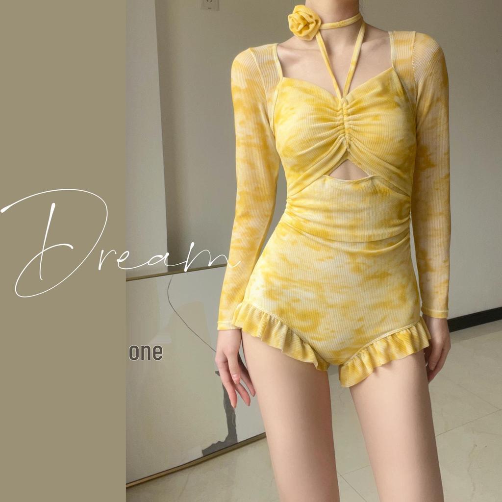 Стильный женский раздельный купальник с длинным рукавом и эффектом размытия, отбеливающий, с блузкой от солнца, для лета, горячих источников и студенток