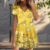 Summer Fashion Women's V Neck Short Sleeve Flowers and Butterflies Printed Dress Sex Short Skirt Dresses
