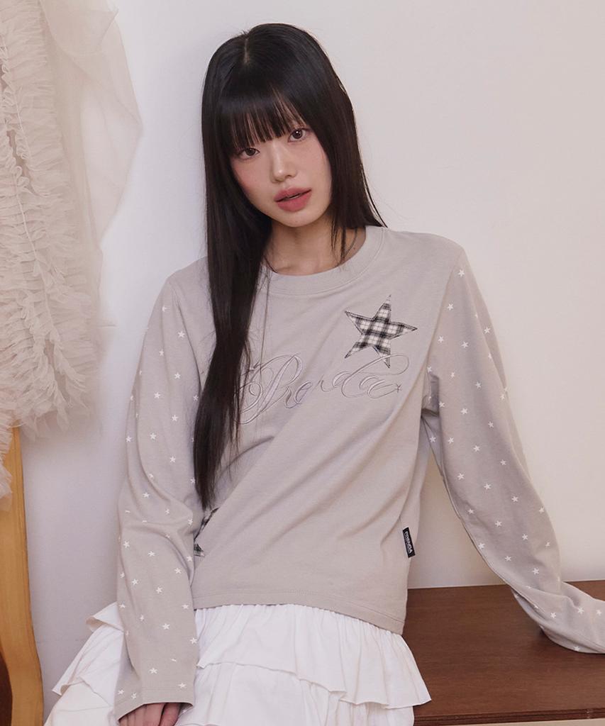 PRENDA Check Star Dot Long Sleeve Gray