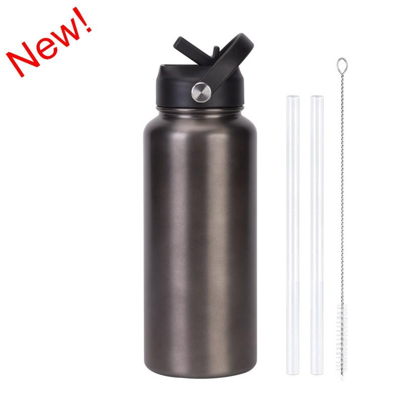 1L Stainless Steel Vacuum Insulated Water Bottle With Handle Straw Lid Outdoor Sports Travel