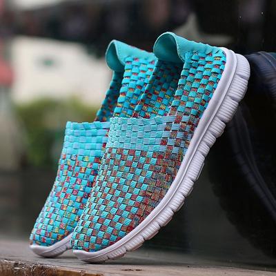 Летняя розовая пляжная прогулочная обувь, женские повседневные тканые мягкие плетеные кроссовки без шнуровки на плоской подошве