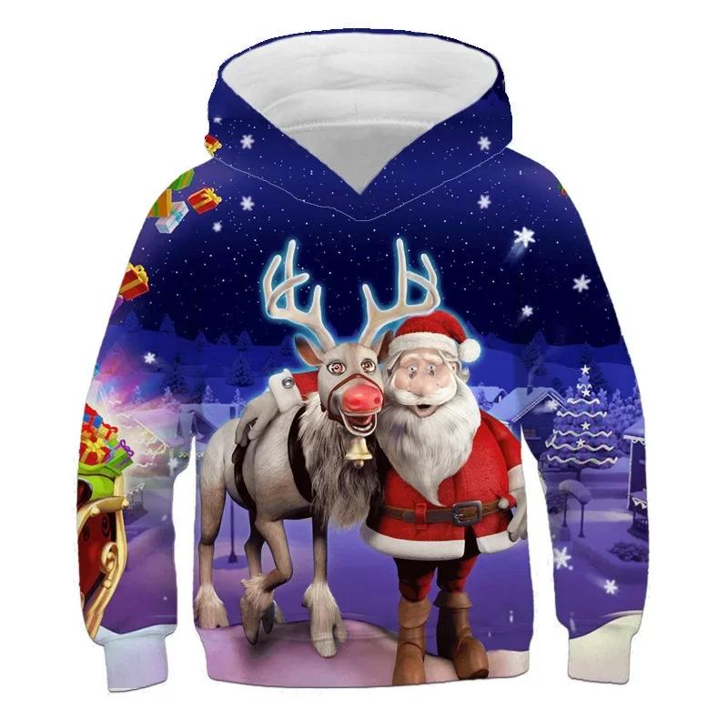 Spring Autumn Kids Christmas Santa Claus Hoodie Men Cartoon Pullover Adult Casual Hooded Clothing Boys Girls Fashion Top Coat