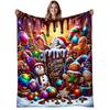 1pc Cozy Christmas Flannel Blanket Suitable for Sofa Bed - Soft Warm - Bedspread with Festive Holiday Cartoon Print, Bedspread, Machine Washable Couch