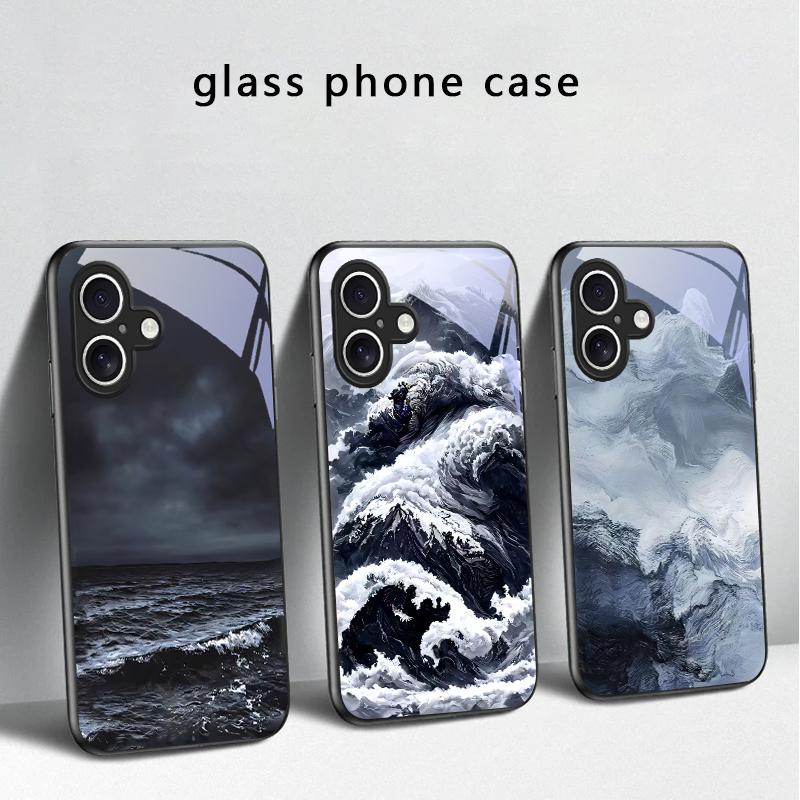 Абстрактные Современные Волны Для iPhone 17 Air 16 E 15 Plus 14 Pro Max 13 12 mini 11 5 6 7 8 Plus XR XS Max SE Черный Стеклянный Чехол для Телефона