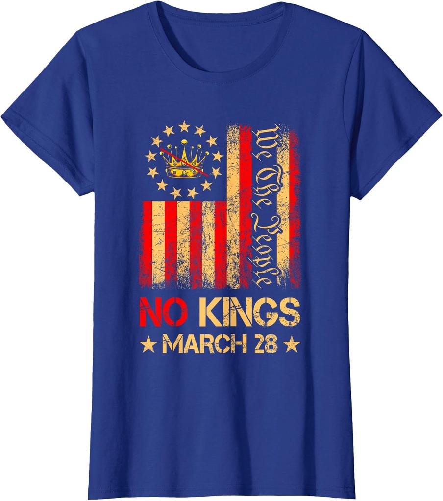 No Kings March 28 2026 No Kings Day American Flag Ladies' Crewneck T-Shirt