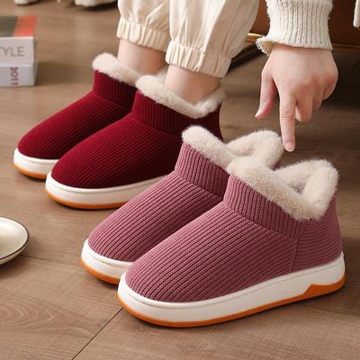 Зимние домашние и уличные плюшевые толстые нескользящие теплые хлопковые резиновые туфли