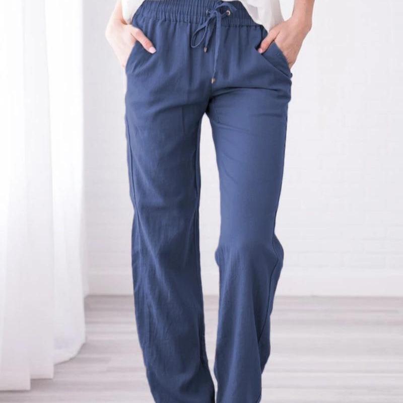 Однотонные хлопково-льняные брюки с кулиской, свободные, повседневные, с широкими штанинами