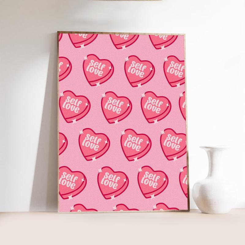 Розовое сердце любви и игральные карты Подготовительный студент Холст Принт Постер Баухаус Настенное искусство Постер Кофейня Бар Домашний декор