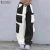 ZANZEA Womens Casual Patchwork Loose Long Cargo Pants